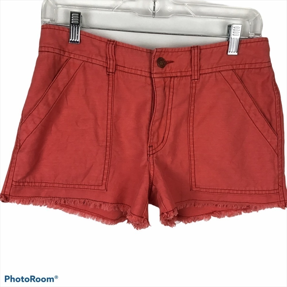 Free People Coral/Orange Color Raw Hem Shorts